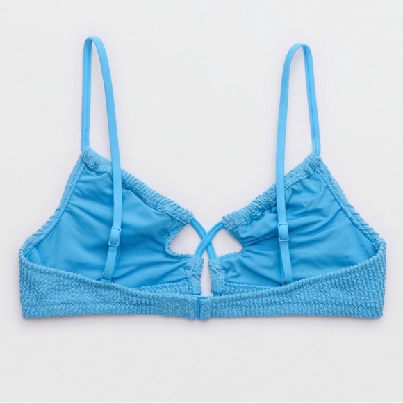 AERIE • NWT Shimmery Crinkle Lace Up Scoop Bikini Top “Blue Spark” - Picture 2 of 15